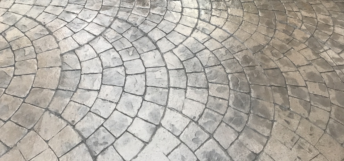 custom concrete driveway brick fan pattern